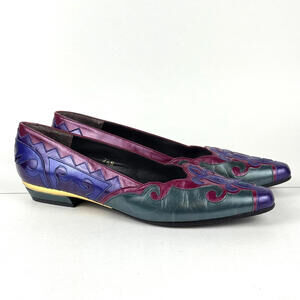 Vintage 80s Margaret Jerrold Women's 7.5 N Art Deco Leather Pumps Heels
